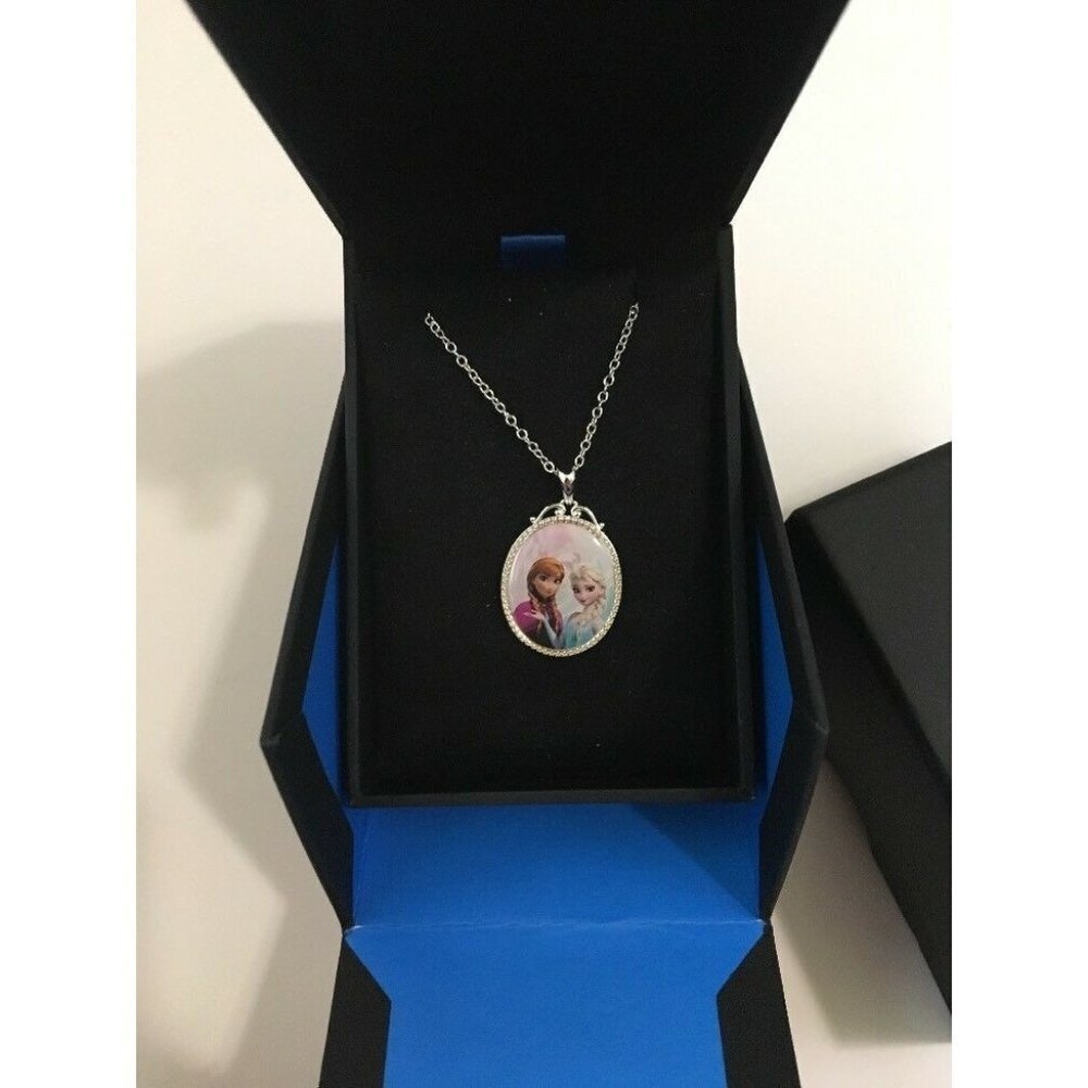 Disney Frozen 18" Silver Plated Anna Elsa Pendant Necklace New In Box Gift NIB
